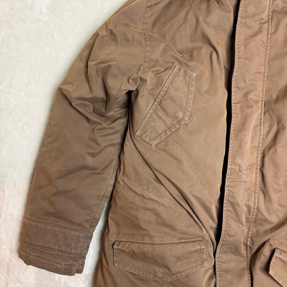 Eddie Bauer Premium Goose Down Parka Coat Women L Brown Faux Fur Quilted Hood - Picture 6 of 13